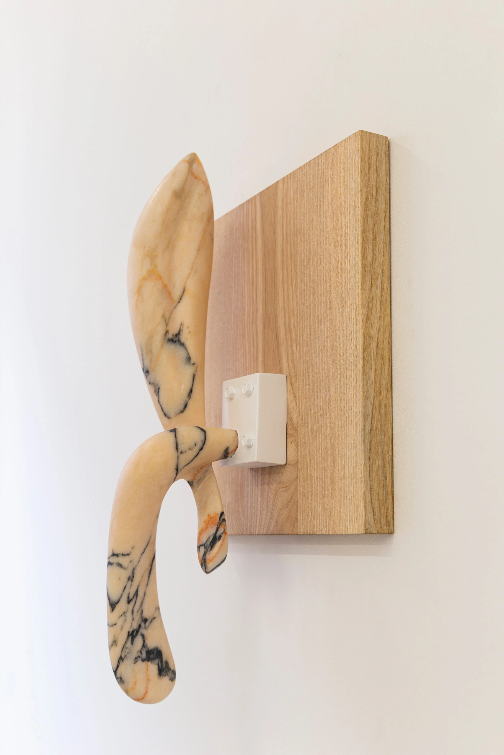 Boot l , 2025 Painted ceramics, found objects, painted mdf 136x38x29